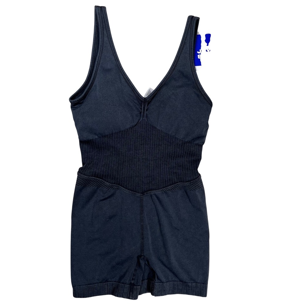 New JoyLab Bodysuit Women Medium‎ Black Onyx Seamless Ribbed Strappy Back Romper